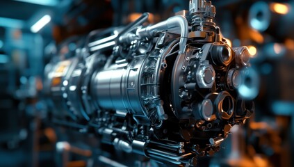 Close-up View of Intricate Mechanical Engine Components and Design