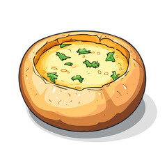 Chowder Bread Bowl, 2D isometric flat cartoon vector illustration isolated on white background.