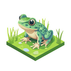 Bullfrog, flat 2D isometric cartoon vector image isolated on white background.