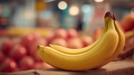 Yellow bananas on grocery store display