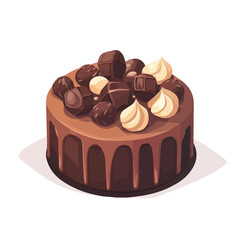Chocolate Cake, cartoon vector illustration, flat 2D isometric style, white background.