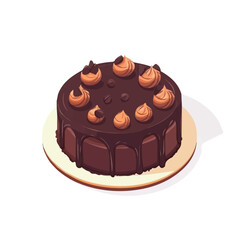 Chocolate Cake, 2D isometric flat cartoon vector illustration isolated on white background.