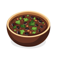 Black Bean Soup, cartoon vector illustration, flat 2D isometric style, white background.
