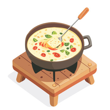 cheese fondue pot on wooden stand clip art preview