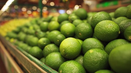 Fresh limes piled high at produce counter