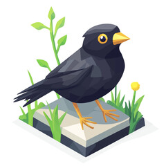 Blackbird, 2D isometric flat cartoon vector illustration isolated on white background.
