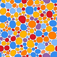 Seamless pattern of colorful abstract circles on white background.
