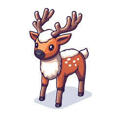 Christmas Reindeer, flat 2D isometric cartoon vector image isolated on white background.