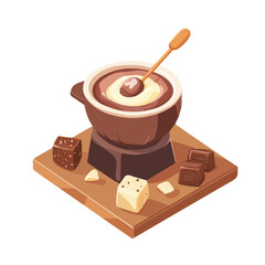 Chocolate Fondue, cartoon vector illustration, flat 2D isometric style, white background.