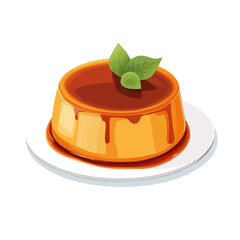 Caramel Flan, flat 2D isometric cartoon vector image isolated on white background.