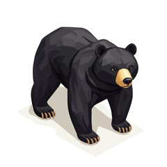 Black Bear, vector graphic, 2D flat isometric cartoon illustration on white background.
