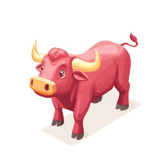 Bull, cartoon vector illustration, flat 2D isometric style, white background.