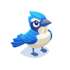 Blue Jay, vector graphic, 2D flat isometric cartoon illustration on white background.
