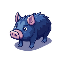 Boar, vector graphic, 2D flat isometric cartoon illustration on white background.
