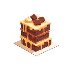 Chocolate Cake, flat 2D isometric cartoon vector image isolated on white background.