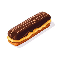 Chocolate Eclair, cartoon vector illustration, flat 2D isometric style, white background.