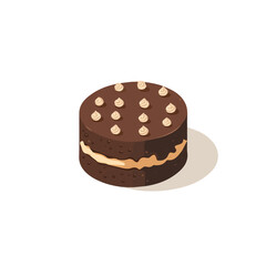 Chocolate Cake, cartoon vector illustration, flat 2D isometric style, white background.