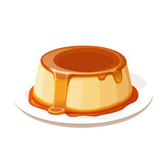 Caramel Flan, cartoon vector illustration, flat 2D isometric style, white background.