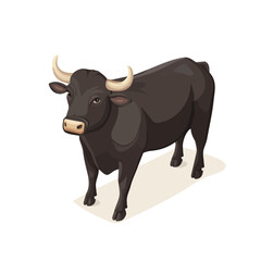 Bull, flat 2D isometric cartoon vector image isolated on white background.