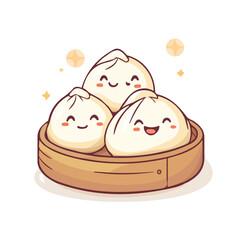 Baozi, cartoon vector illustration, flat 2D isometric style, white background.