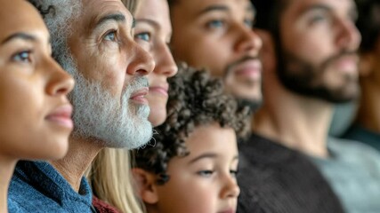 A diverse family portrait showing a range of emotions and expressions. A beautiful moment of togetherness.
