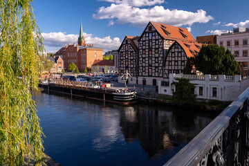 View of the city panorama over the Brda River. Bydgoszcz, Poland.