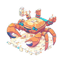 Crab, 2D isometric flat cartoon vector illustration isolated on white background.