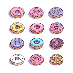 Donuts, 2D isometric flat cartoon vector illustration isolated on white background.