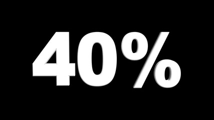 3D Abstract 40% percent text animation 4K video ,hud icon number counter loading bar animation. 40 percent text animation on black background. Count down animation. 40% precent off sale and discount 