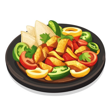 colorful fajita dish on black plate clip art preview