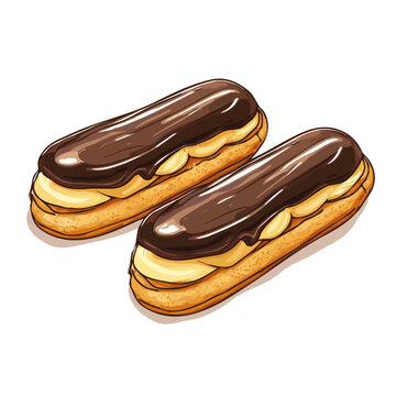 Eclairs, flat 2D isometric cartoon vector image isolated on white background.