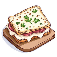 Croque Monsieur, vector graphic, 2D flat isometric cartoon illustration on white background.
