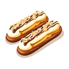Eclairs, vector graphic, 2D flat isometric cartoon illustration on white background.
