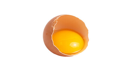 Isolated cracked brown egg with yolk on black background for cooking and baking concepts and food photography on transparent background