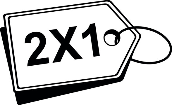vector illustration drawing black and white icon label with text 2X1, in terms offer and promotion concept
