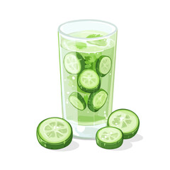 Cucumber Water, vector graphic, 2D flat isometric cartoon illustration on white background.

