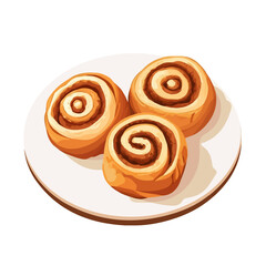 Cinnamon Rolls, flat 2D isometric cartoon vector image isolated on white background.