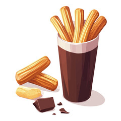 Churro Con Chocolate, 2D isometric flat cartoon vector illustration isolated on white background.