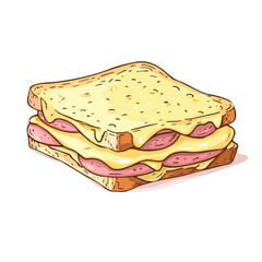 Croque Monsieur, vector graphic, 2D flat isometric cartoon illustration on white background.
