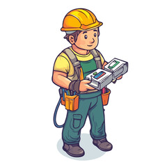 Electrician, cartoon vector illustration, flat 2D isometric style, white background.