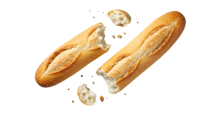 Fototapeten Brot Fresh baguette bread loafs isolated on black background bakery food photography and product advertising on transparent background  © gabriel