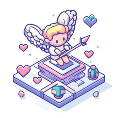 Cupid, 2D isometric flat cartoon vector illustration isolated on white background.