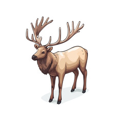 Elk, flat 2D isometric cartoon vector image isolated on white background.