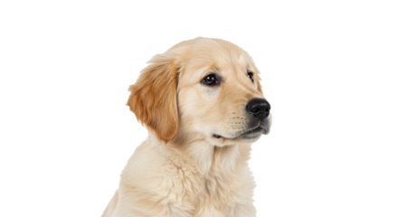 Golden retriever puppy portrait on black background cute dog breed pet animal canine friend adorable young doggy on transparent background