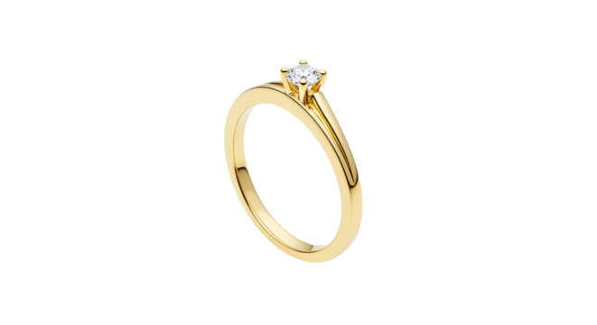 Classic solitaire diamond ring in yellow gold engagement ring wedding jewelry anniversary gift for her on transparent background