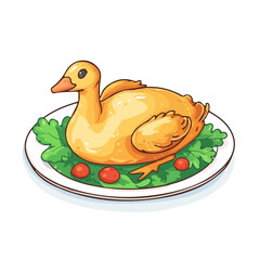 Duck Confit, vector graphic, 2D flat isometric cartoon illustration on white background.
