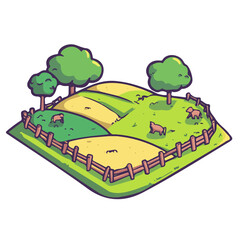 Grazing Field, flat 2D isometric cartoon vector image isolated on white background.