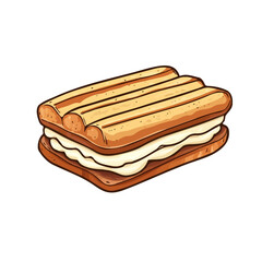 Churro Ice Cream Sandwich, vector graphic, 2D flat isometric cartoon illustration on white background.
