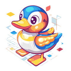Duck, flat 2D isometric cartoon vector image isolated on white background.