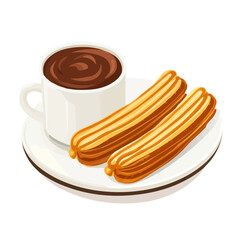 Churro Con Chocolate, flat 2D isometric cartoon vector image isolated on white background.